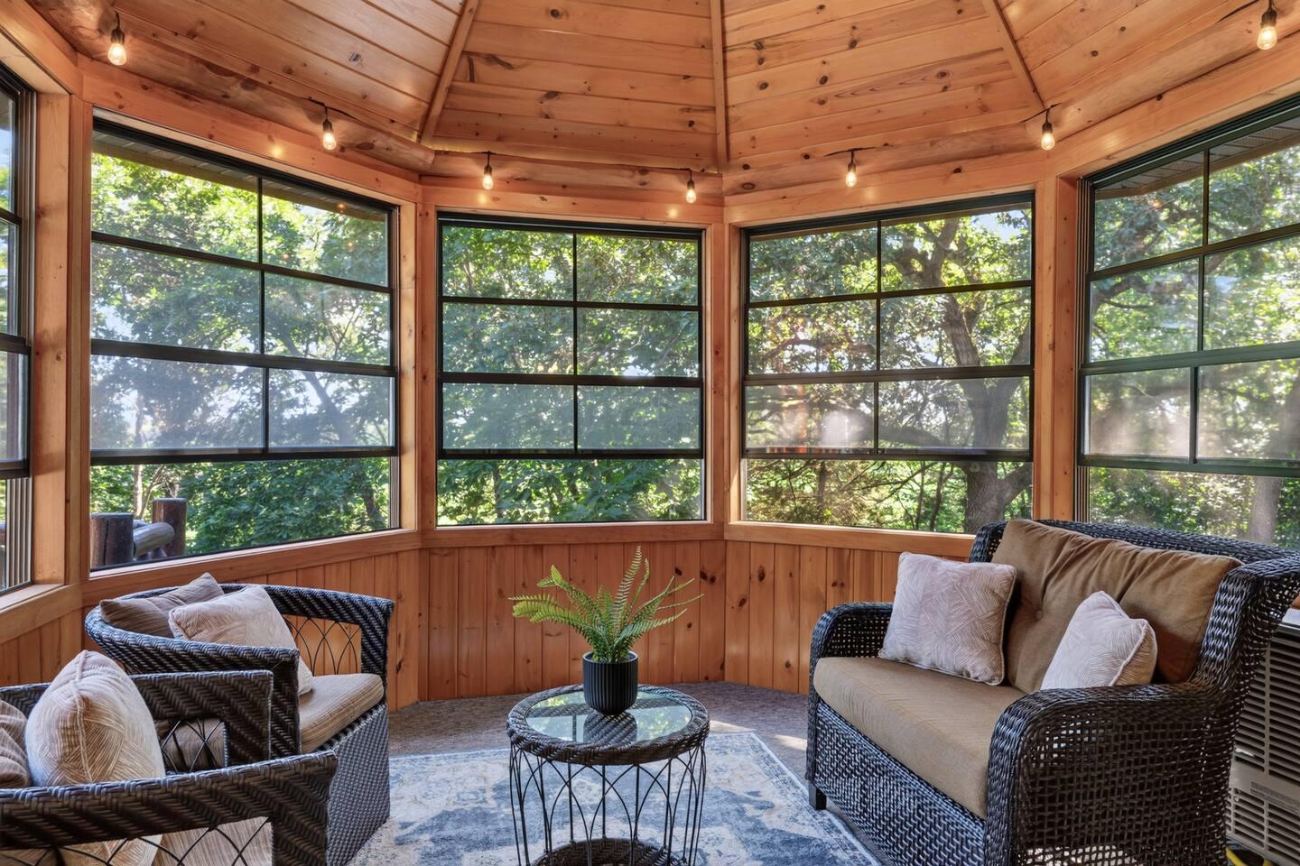 The sunroom at Hickory Hill, windows onto the trees